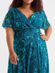 Scarlett & Jo Blue Isabelle Winter Print Float Sleeve Maxi Dress - Image 1 of 4