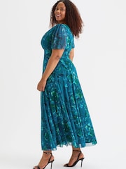 Scarlett & Jo Blue Isabelle Winter Print Float Sleeve Maxi Dress - Image 2 of 4