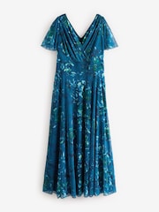 Scarlett & Jo Blue Isabelle Winter Print Float Sleeve Maxi Dress - Image 4 of 4