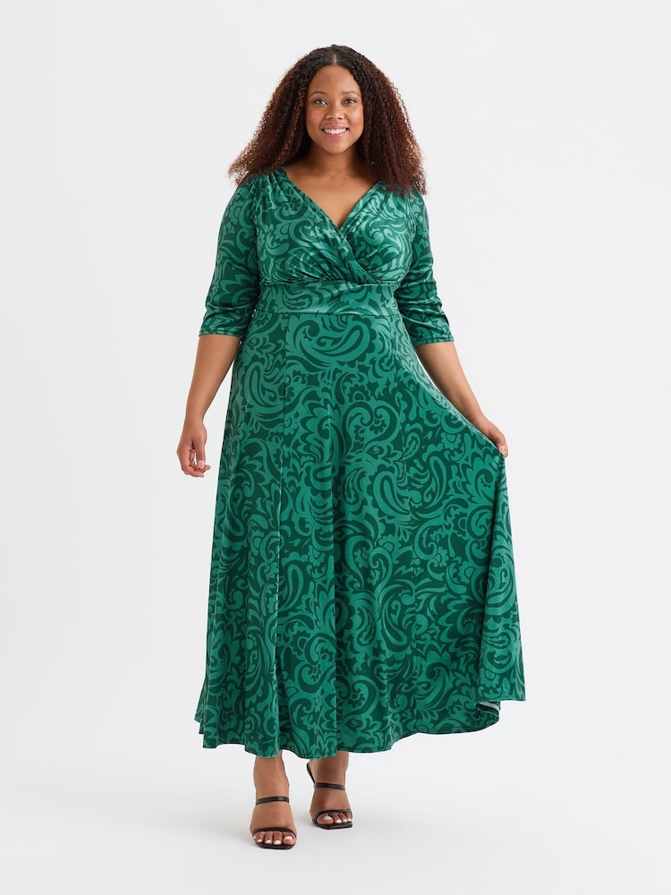 Scarlett & Jo Green Verity Pucci Velvet Maxi Gown - Image 1 of 5 Scarlett & Jo Green Verity Pucci Velvet Maxi Gown - Image 1 of 5