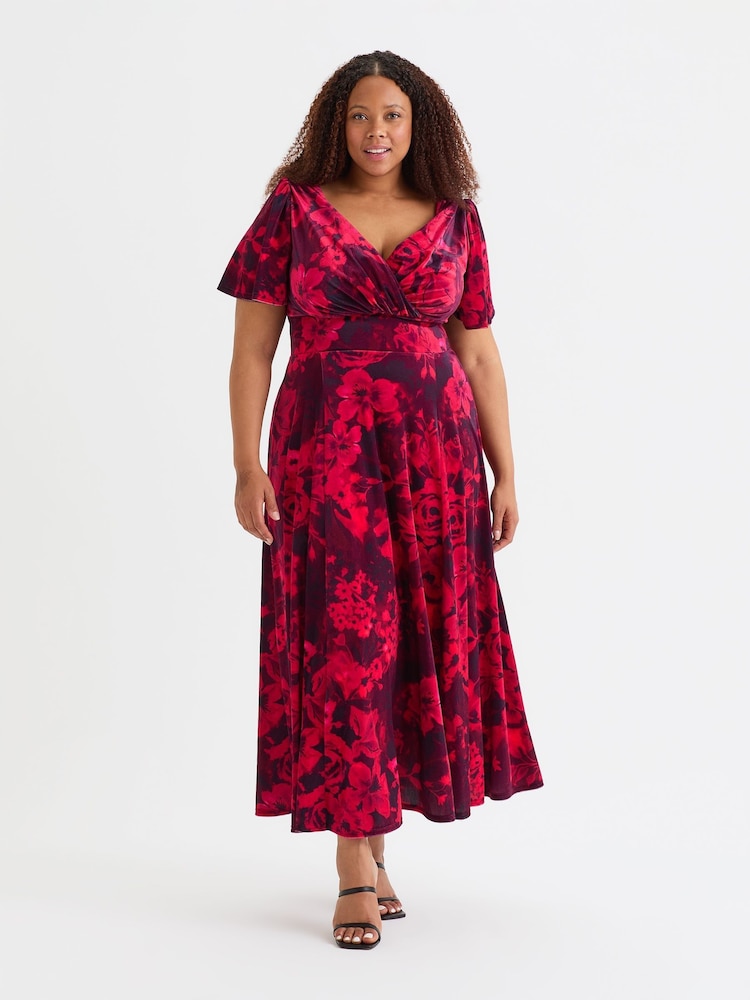 Scarlett & Jo Wine Isabelle Velvet Angel Sleeve Maxi Dress - Image 1 of 4