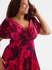 Scarlett & Jo Wine Isabelle Velvet Angel Sleeve Maxi Dress - Image 2 of 4