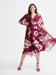 Scarlett & Jo Wine Red/Cream Julie Hanky Hem Dress - Image 1 of 5