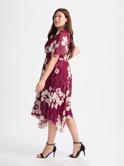 Scarlett & Jo Wine Red/Cream Julie Hanky Hem Dress - Image 3 of 5