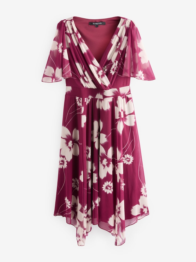 Scarlett & Jo Wine Red/Cream Julie Hanky Hem Dress - Image 5 of 5