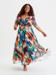 Scarlett & Jo Red/Blue Curve Isabelle Angel Sleeve Maxi Dress - Image 1 of 5