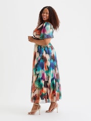 Scarlett & Jo Red/Blue Curve Isabelle Angel Sleeve Maxi Dress - Image 3 of 5