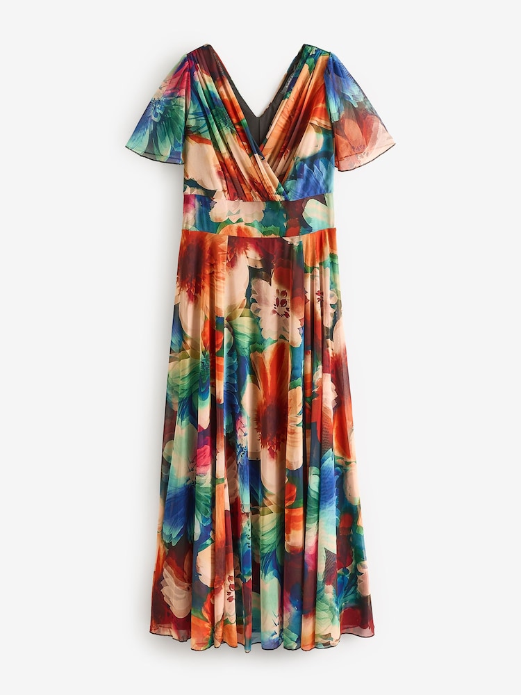Scarlett & Jo Red/Blue Curve Isabelle Angel Sleeve Maxi Dress - Image 5 of 5