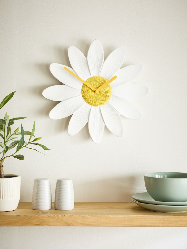 White Daisy Wall Clock - Image 1 of 6