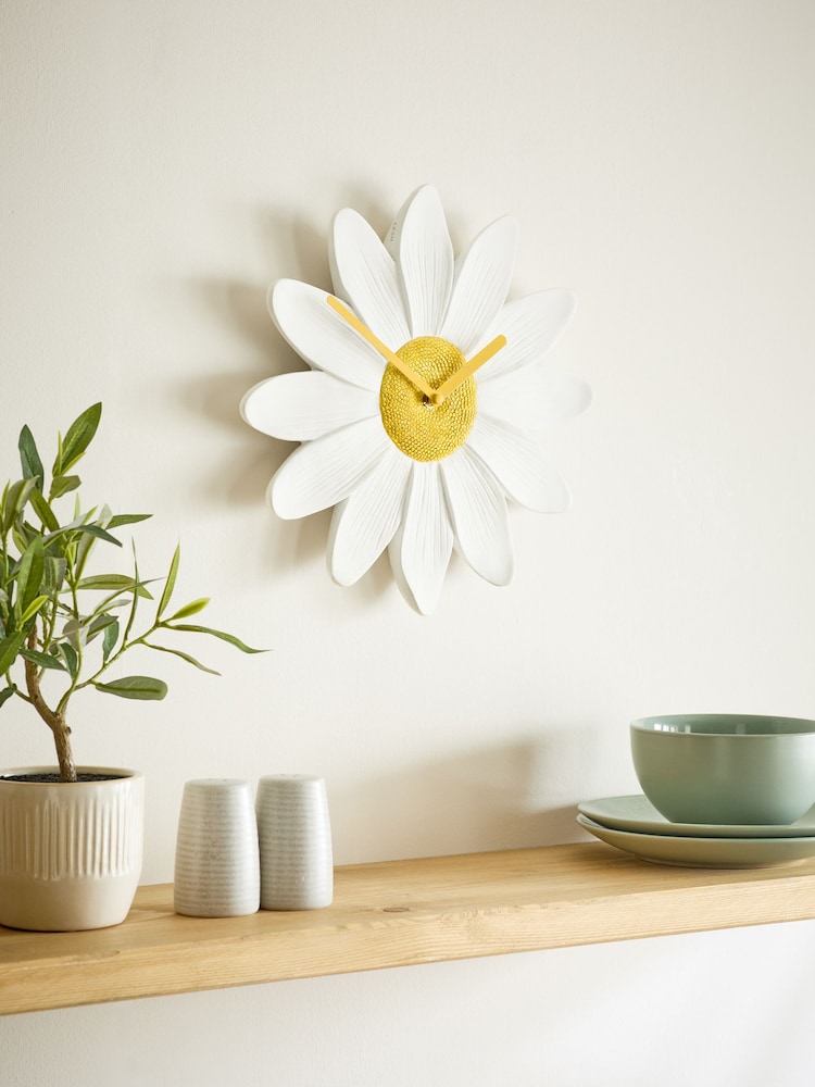 White Daisy Wall Clock - Image 2 of 6