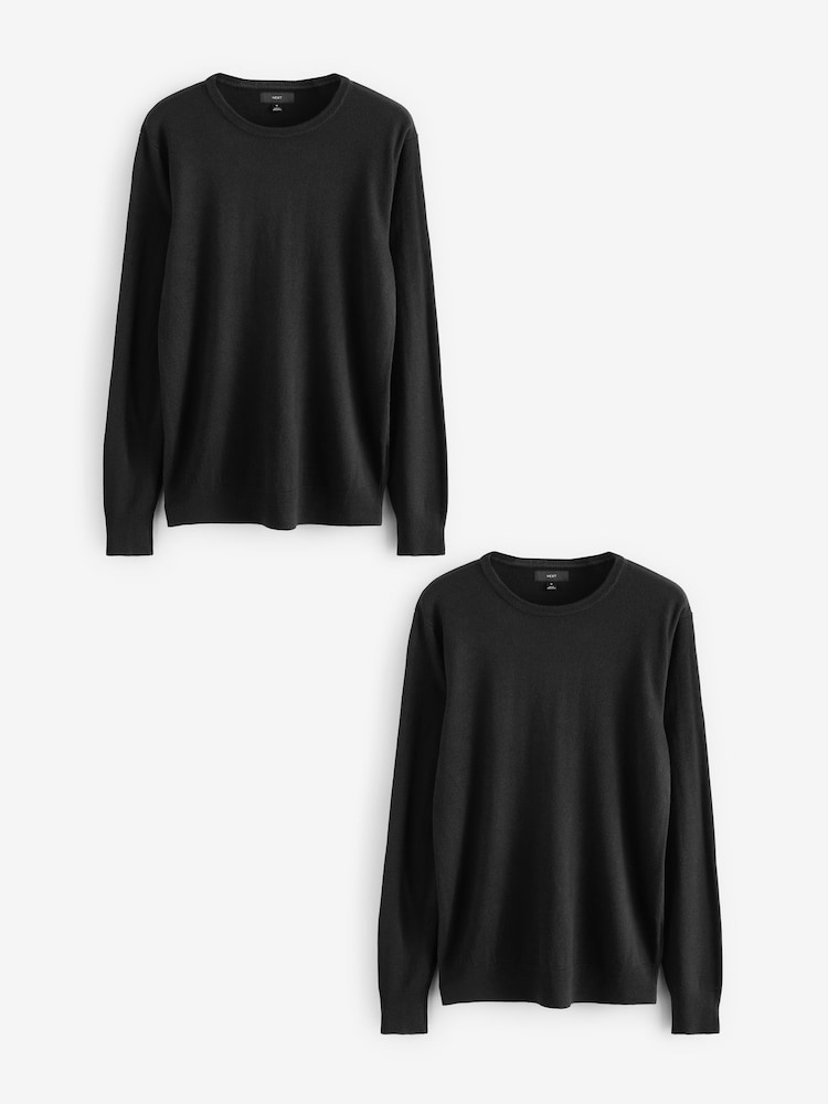 Black Crew Neck Regular Fit Soft Touch Jumpers 2 Pack - Image 1 of 8