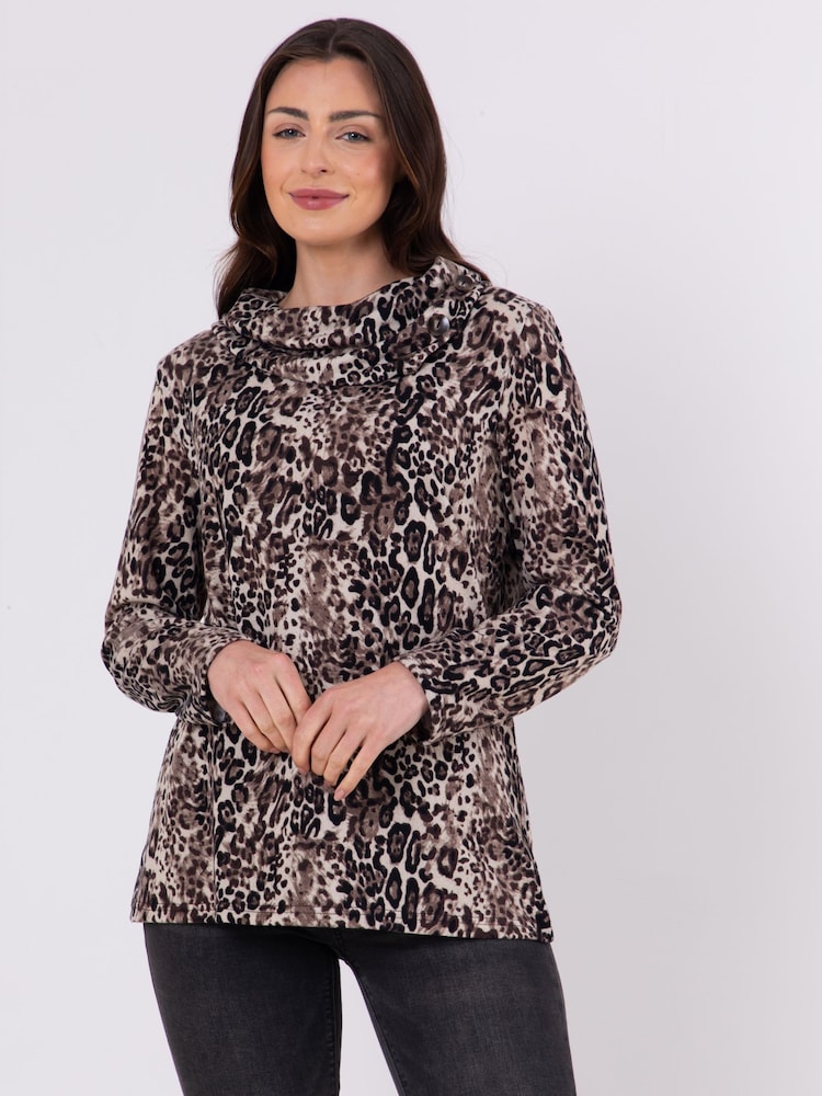 Lakeland Clothing Elsie Cowl Neck Long Sleeve Brown Top - Image 6 of 6