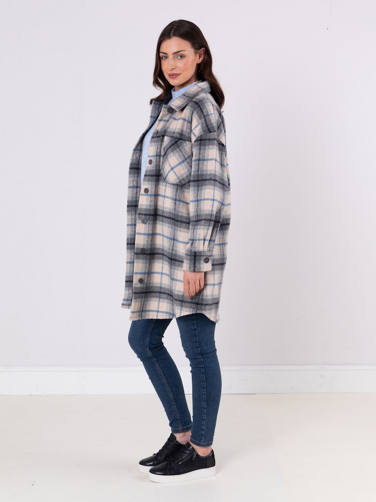 Lakeland Clothing Blue Madeline Longline Check Shacket - Image 2 of 6