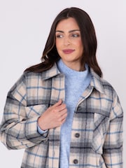 Lakeland Clothing Blue Madeline Longline Check Shacket - Image 6 of 6