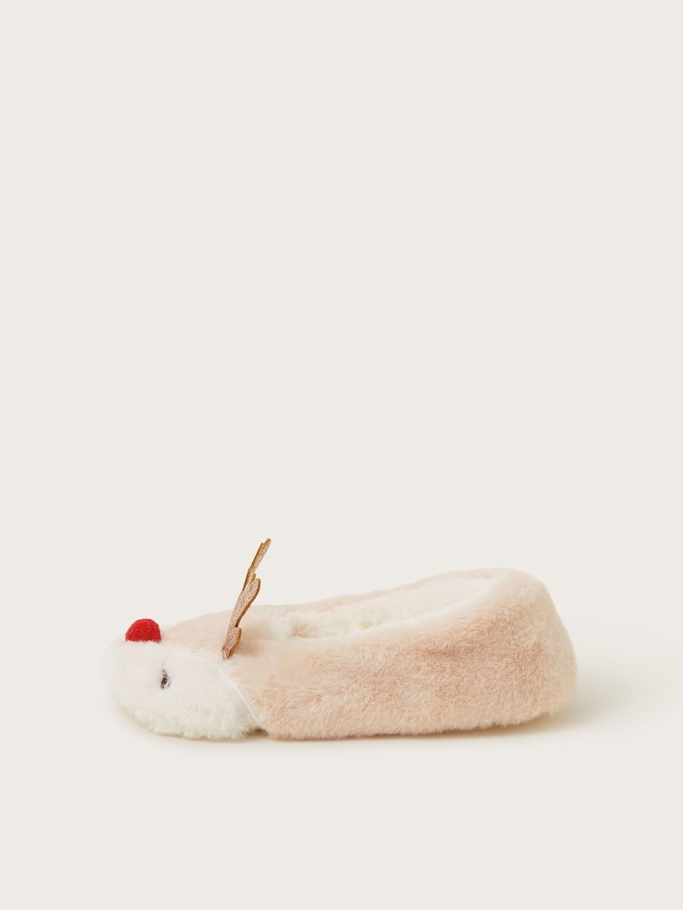 Monsoon Natural Fluffy Reindeer Slippers and Mask Set - Image 2 of 3