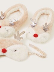 Monsoon Natural Fluffy Reindeer Slippers and Mask Set - Image 3 of 3