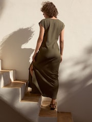 Khaki Green Textured Tie Waist T Dress - Image 4 of 7