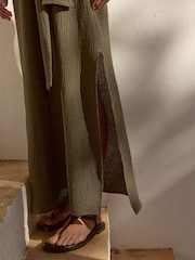 Khaki Green Textured Tie Waist T Dress - Image 6 of 7