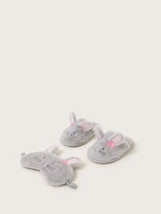 Monsoon Grey Fluffy Bunny Slippers and Mask Set - Image 1 of 3