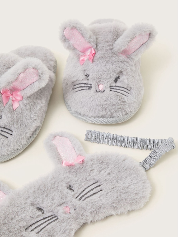 Monsoon Grey Fluffy Bunny Slippers and Mask Set - Image 3 of 3