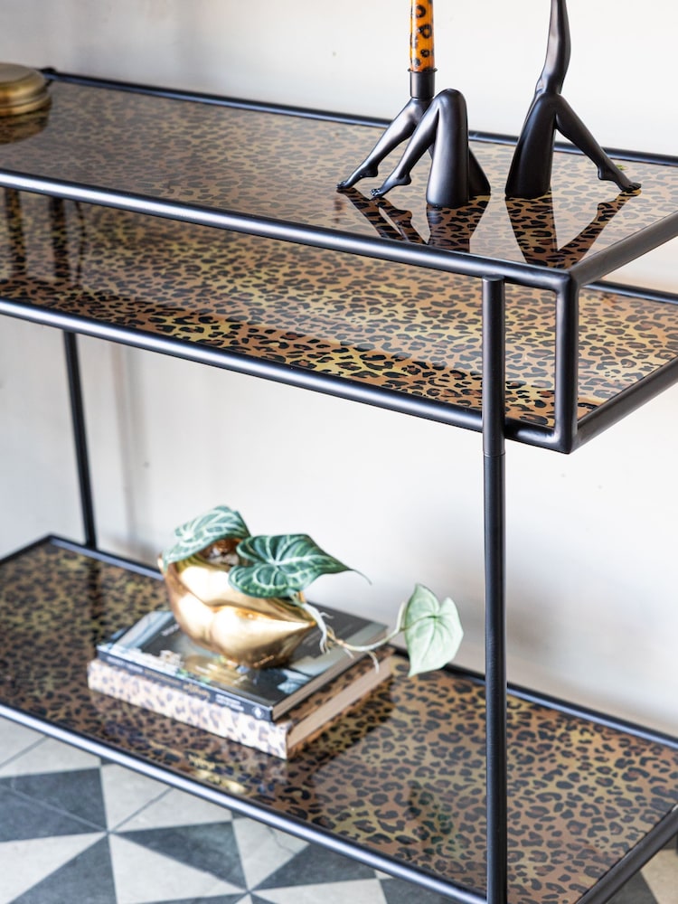 Rockett St George Leopard Print Glass Console - Image 2 of 7