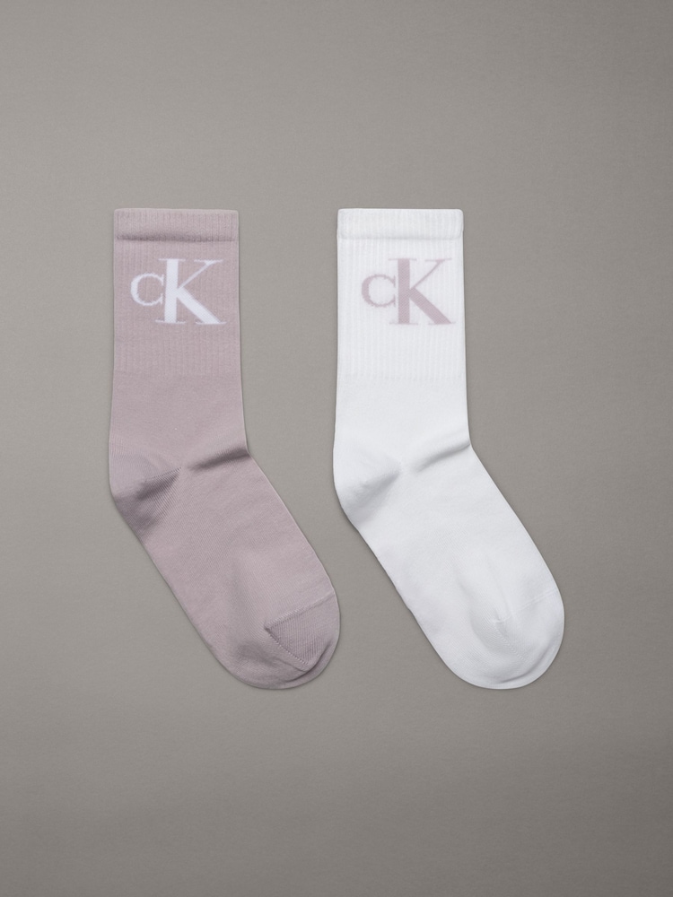 Calvin Klein White Women Monogram Socks 2 Pack - Image 1 of 1 Calvin Klein White Women Monogram Socks 2 Pack - Image 1 of 1