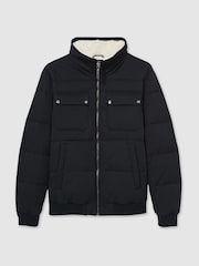 Reiss Navy/ White Borg Misty Faux-Fur Collar Puffer Jacket - Image 2 of 7