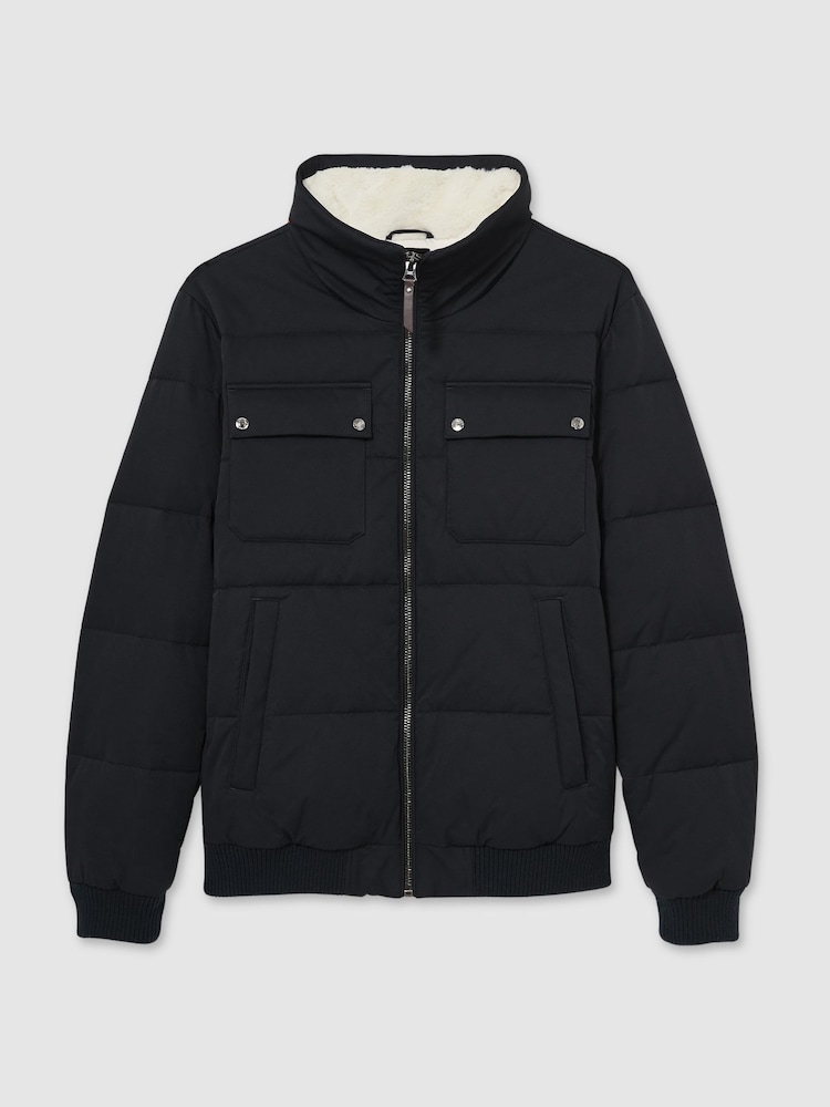 Reiss Navy/ White Borg Misty Faux-Fur Collar Puffer Jacket - Image 2 of 7
