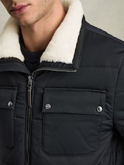 Reiss Navy/ White Borg Misty Faux-Fur Collar Puffer Jacket - Image 4 of 7