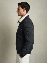 Reiss Navy/ White Borg Misty Faux-Fur Collar Puffer Jacket - Image 6 of 7