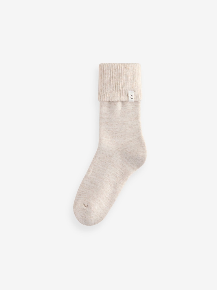 Calvin Klein Cream Ribbed Socks - Image 1 of 1