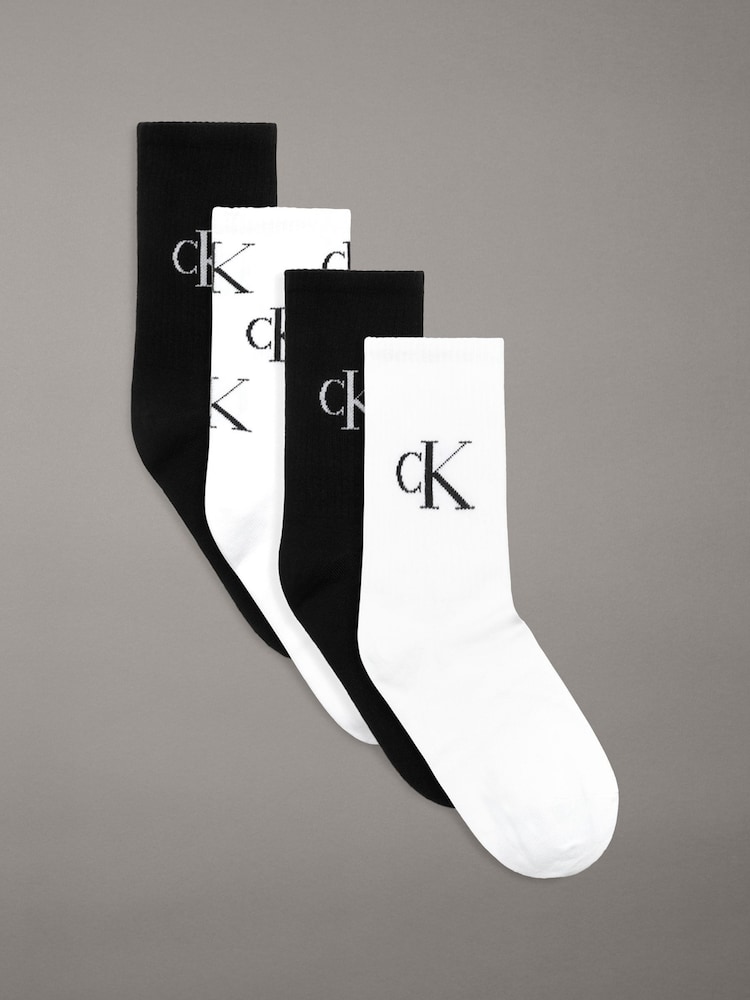 Calvin Klein Black Women Aop Logo Giftbox Socks 4 Pack - Image 1 of 2