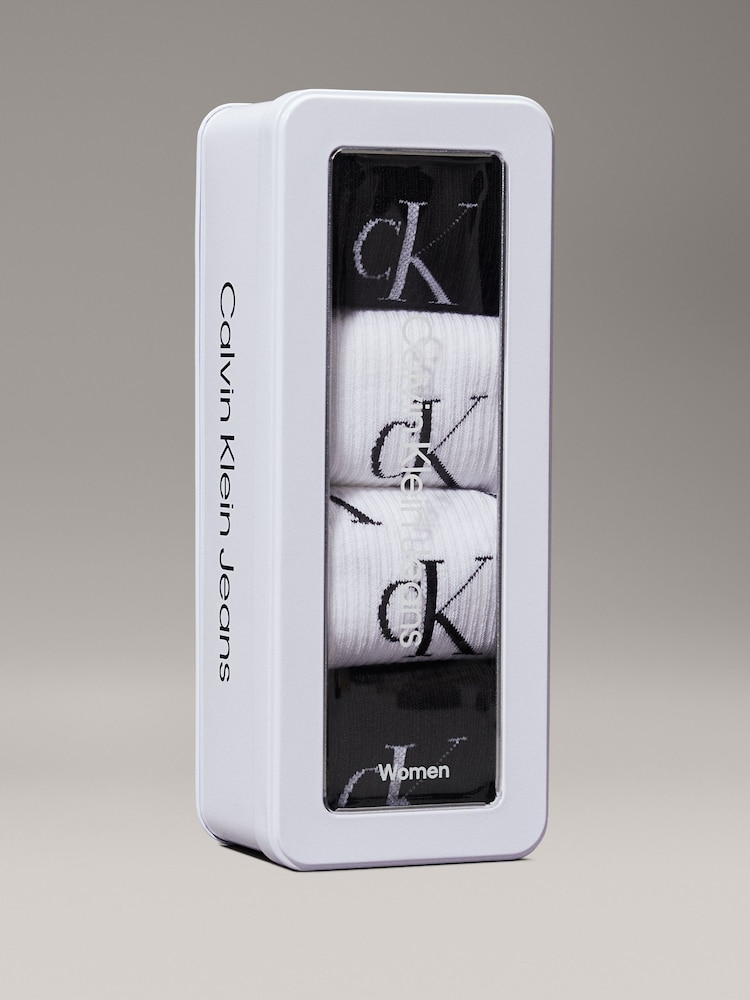 Calvin Klein Black Women Aop Logo Giftbox Socks 4 Pack - Image 2 of 2