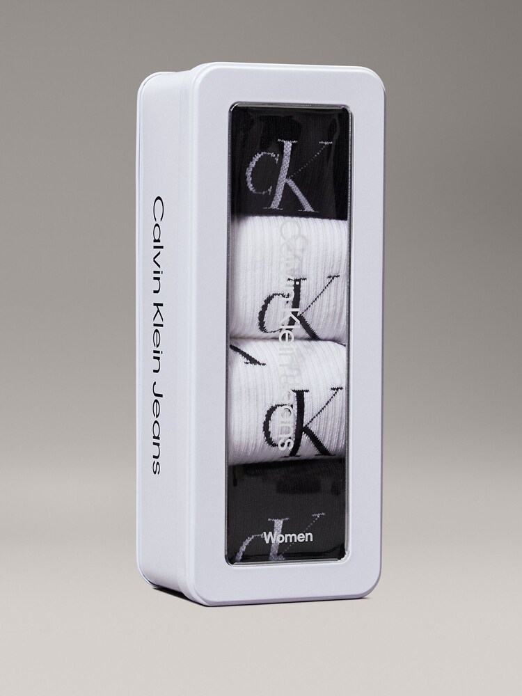 Calvin Klein Black Women Aop Logo Giftbox Socks 4 Pack - Image 2 of 2 Calvin Klein Black Women Aop Logo Giftbox Socks 4 Pack - Image 2 of 2