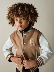 Reiss Camel/White Jasper 13-14 yrs Wool-Blend Contrast Varsity Jacket - Image 2 of 4