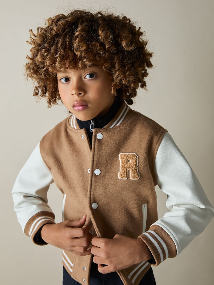 Reiss Camel/White Jasper 13-14 yrs Wool-Blend Contrast Varsity Jacket - Image 2 of 4