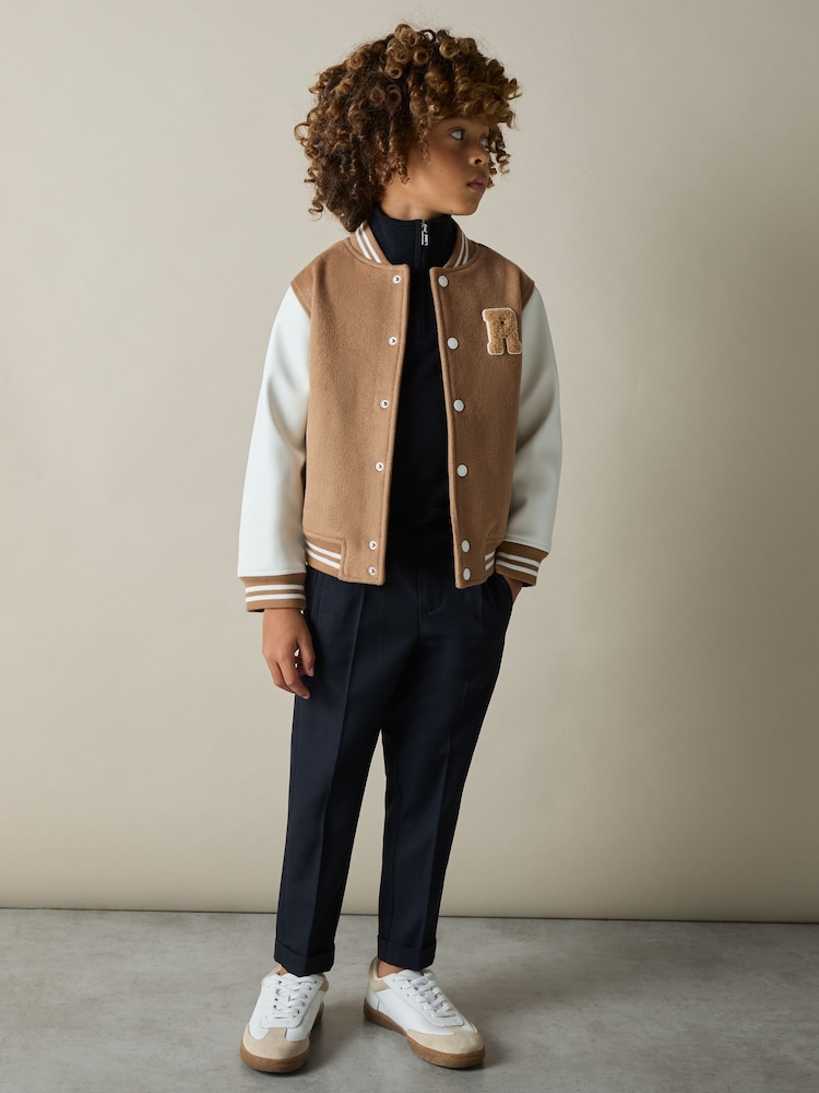 Reiss Camel/White Jasper 13-14 yrs Wool-Blend Contrast Varsity Jacket - Image 4 of 4