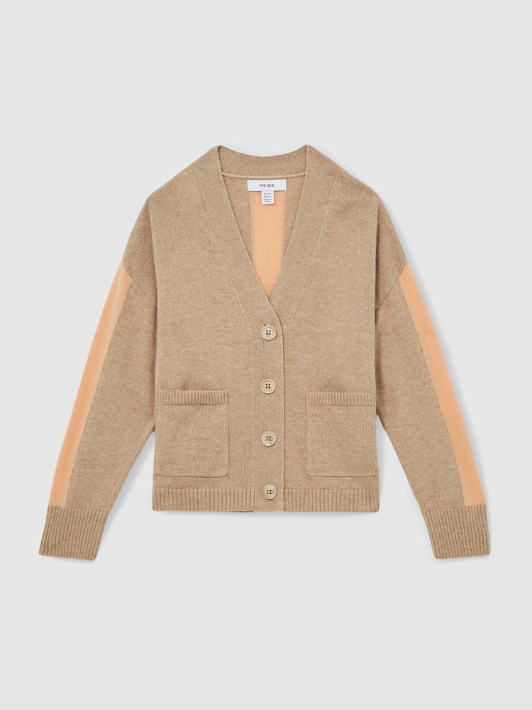 Camel - Reiss Juni Wool-Blend črtast; progast-Detail pletena jopa S kašmirjem - Slika 2 iz 4 Camel - Reiss Juni Wool-Blend črtast; progast-Detail pletena jopa S kašmirjem - Slika 2 iz 4