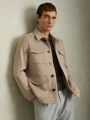 Reiss Oatmeal Melange Graze Wool-Blend Zip-Through Four-Pocket Jacket - Image 1 of 7