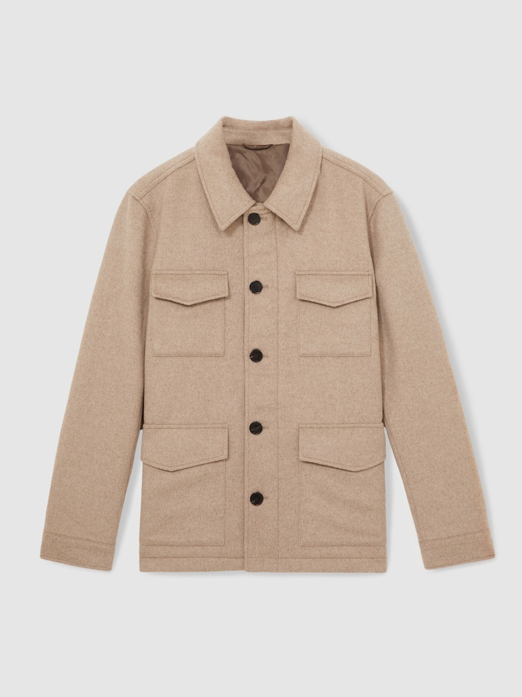 Reiss Oatmeal Melange Graze Wool-Blend Zip-Through Four-Pocket Jacket - Image 2 of 7