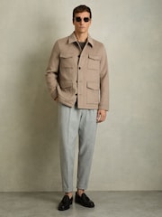 Reiss Oatmeal Melange Graze Wool-Blend Zip-Through Four-Pocket Jacket - Image 3 of 7