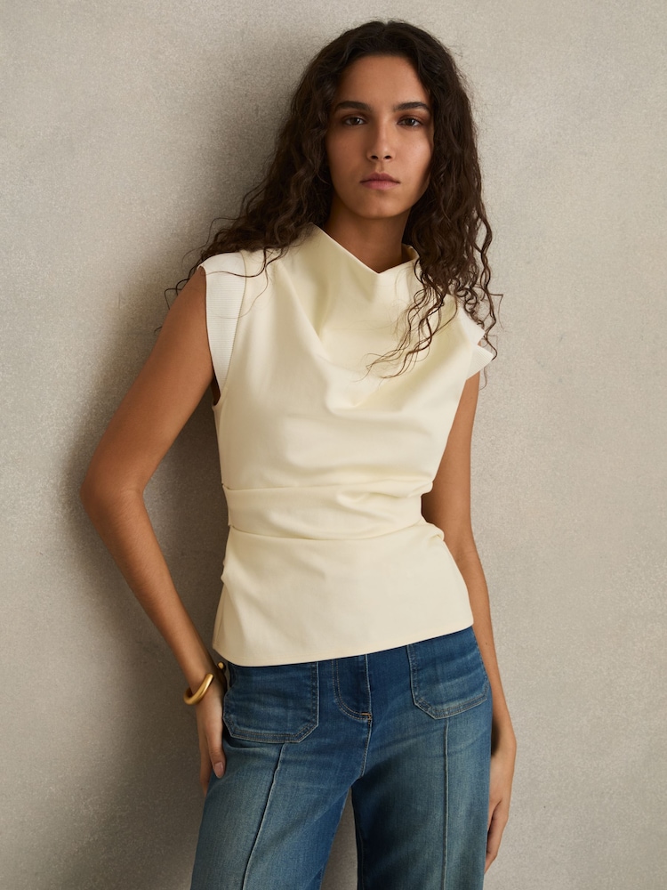 Бледно-желтый - Reiss Cobi Draped Jersey-Twill Sleeveless Top - Изображение 1 из 6