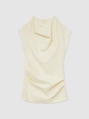Бледно-желтый - Reiss Cobi Draped Jersey-Twill Sleeveless Top - Изображение 2 из 6