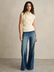 Бледно-желтый - Reiss Cobi Draped Jersey-Twill Sleeveless Top - Изображение 3 из 6