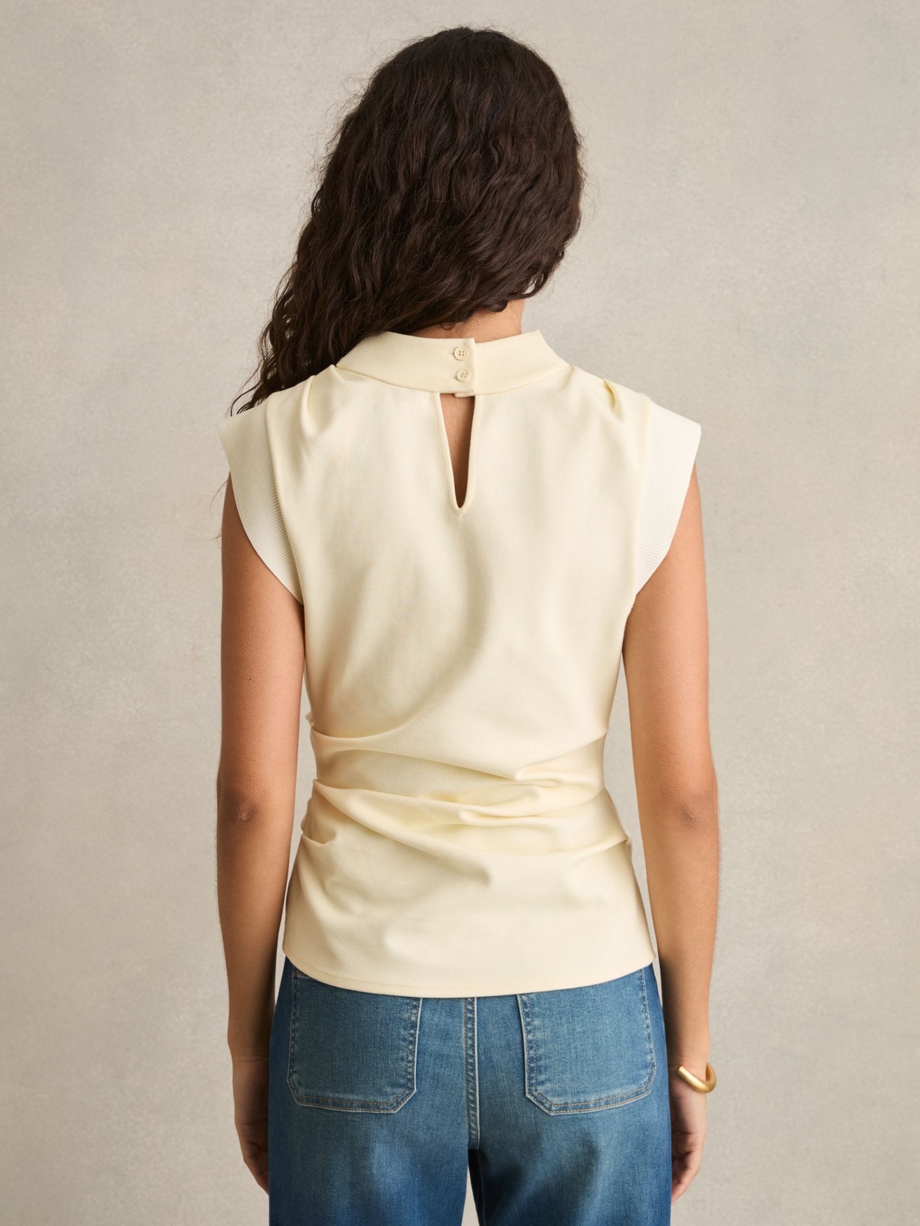 Buy Reiss Pale Yellow Cobi Draped Jersey-Twill Sleeveless Top from