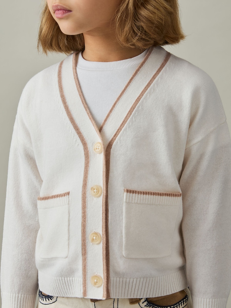Cream - Reiss Juni Wool-Blend črtast; progast-Detail pletena jopa S kašmirjem - Slika 1 iz 4