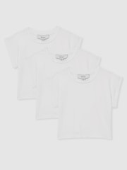 Reiss White Terry 3 Pack 13-14 yrs Cotton-Jersey Cropped T-Shirt 3 Pack - Image 1 of 4