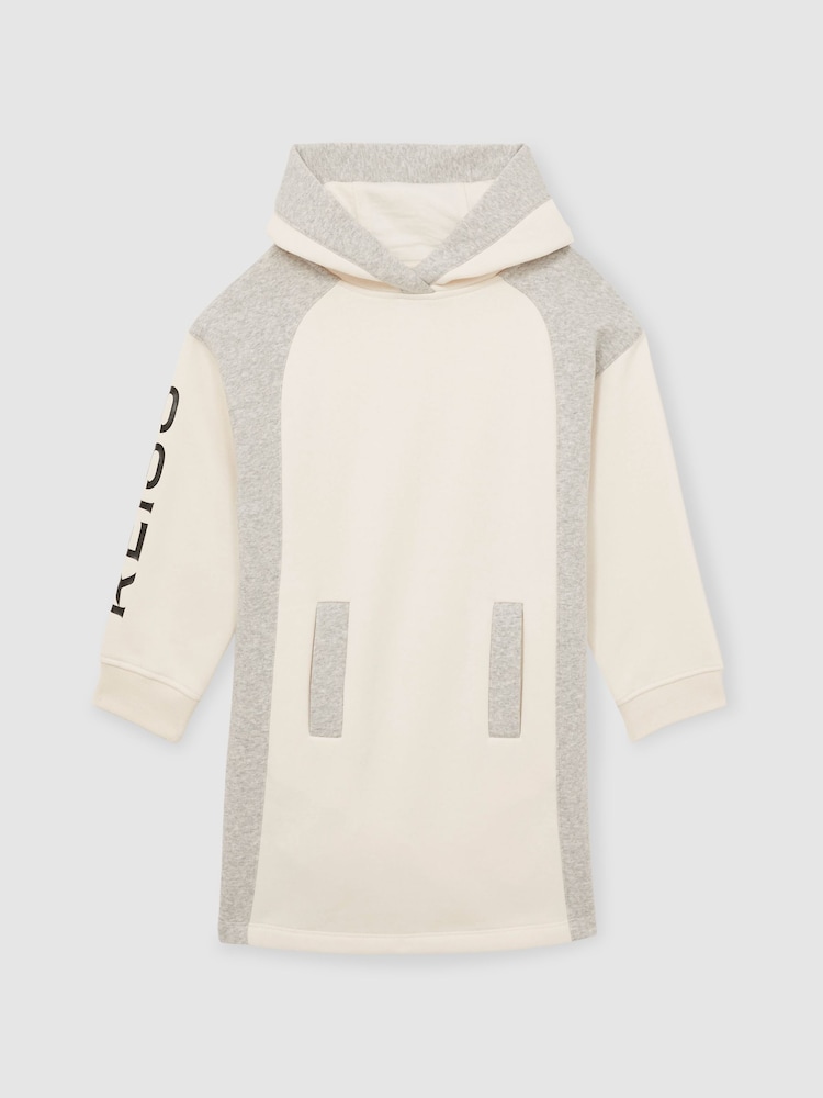 Reiss Ecru Coral 13-14 yrs Colourblock Hooded Jersey Dress - Image 1 of 5