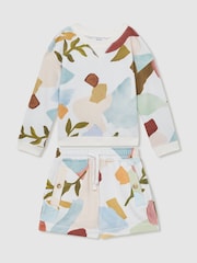 Reiss Multi Jessie 13-14 yrs Abstract-Print Sweatshirt And Shorts Set - Image 1 of 4