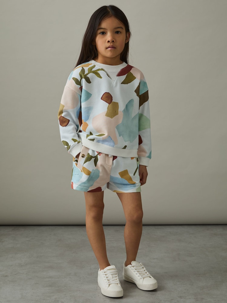 Reiss Multi Jessie 13-14 yrs Abstract-Print Sweatshirt And Shorts Set - Image 2 of 4